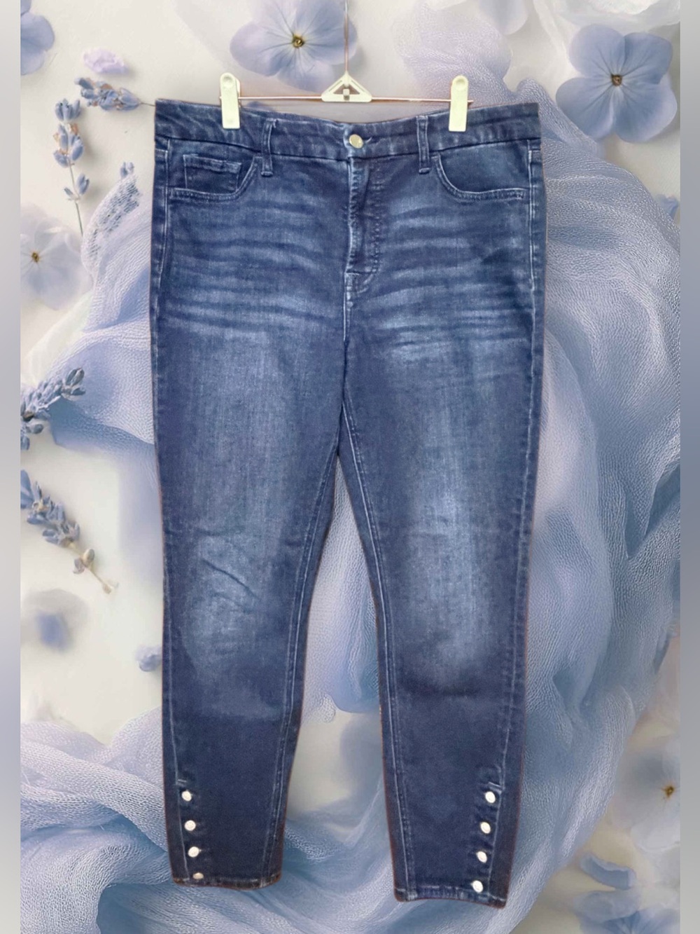 JEN7 Cropped Dark Blue Button-Hem Ankle Skinny Jeans size 12